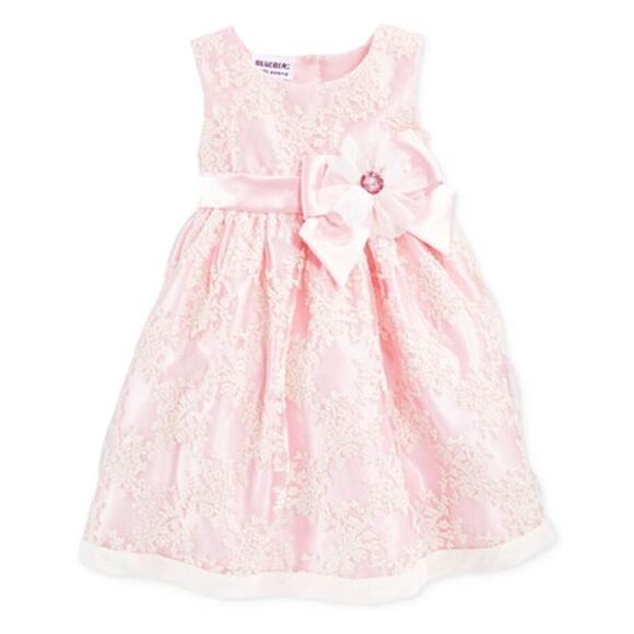 Blueberi Boulevard Pink Flower Bow Lace Overlay Sleeveless Girls Dress Size 18M